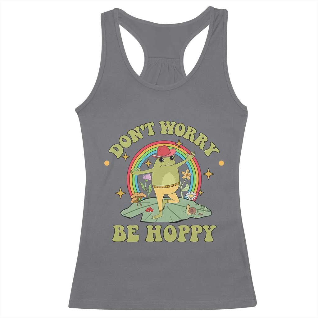 Cottagecore Aesthetic Frog Racerback Tank Top Don't Worry Be Hoppy Meditating TS02 Charcoal Print Your Wear