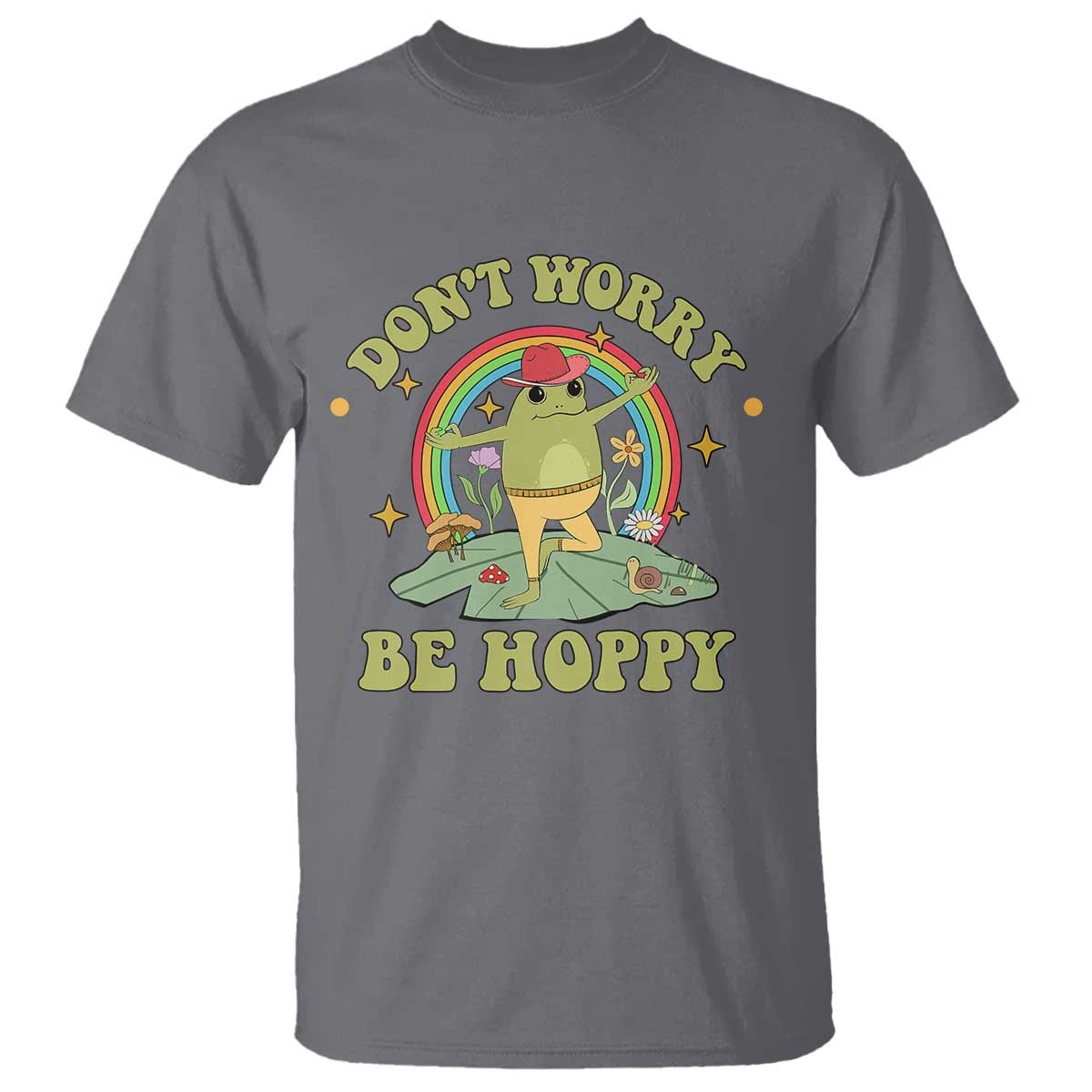 Cottagecore Aesthetic Frog T Shirt Don't Worry Be Hoppy Meditating TS02 Charcoal Print Your Wear