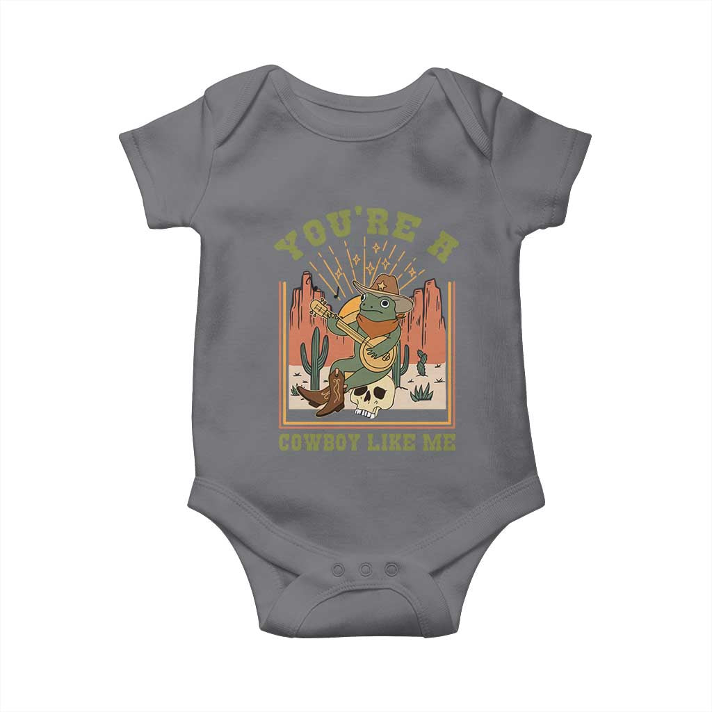 Cottagecore Aesthetic Frog Baby Onesie You're A Cowboy Like Me Playing Banjo Western Style TS02 Charcoal Print Your Wear