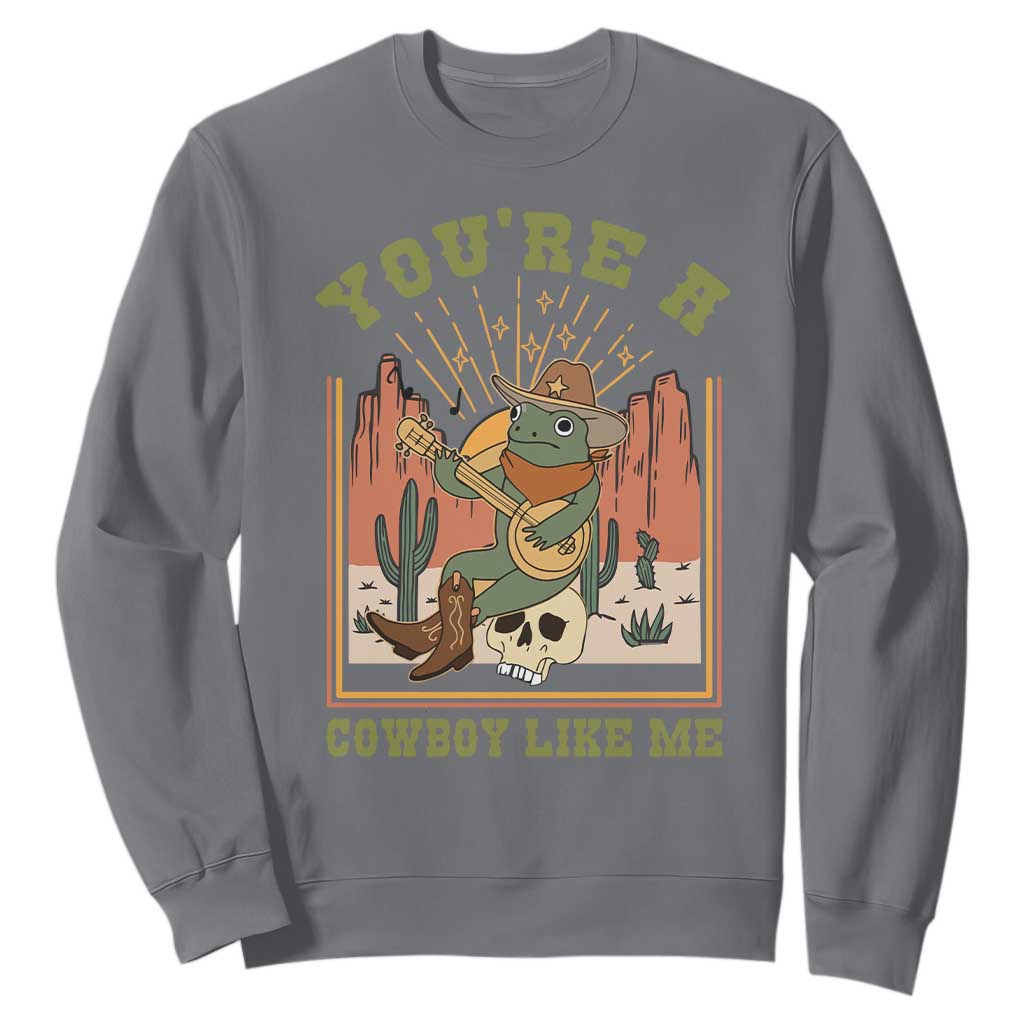 Cottagecore Aesthetic Frog Sweatshirt You're A Cowboy Like Me Playing Banjo Western Style TS02 Charcoal Print Your Wear