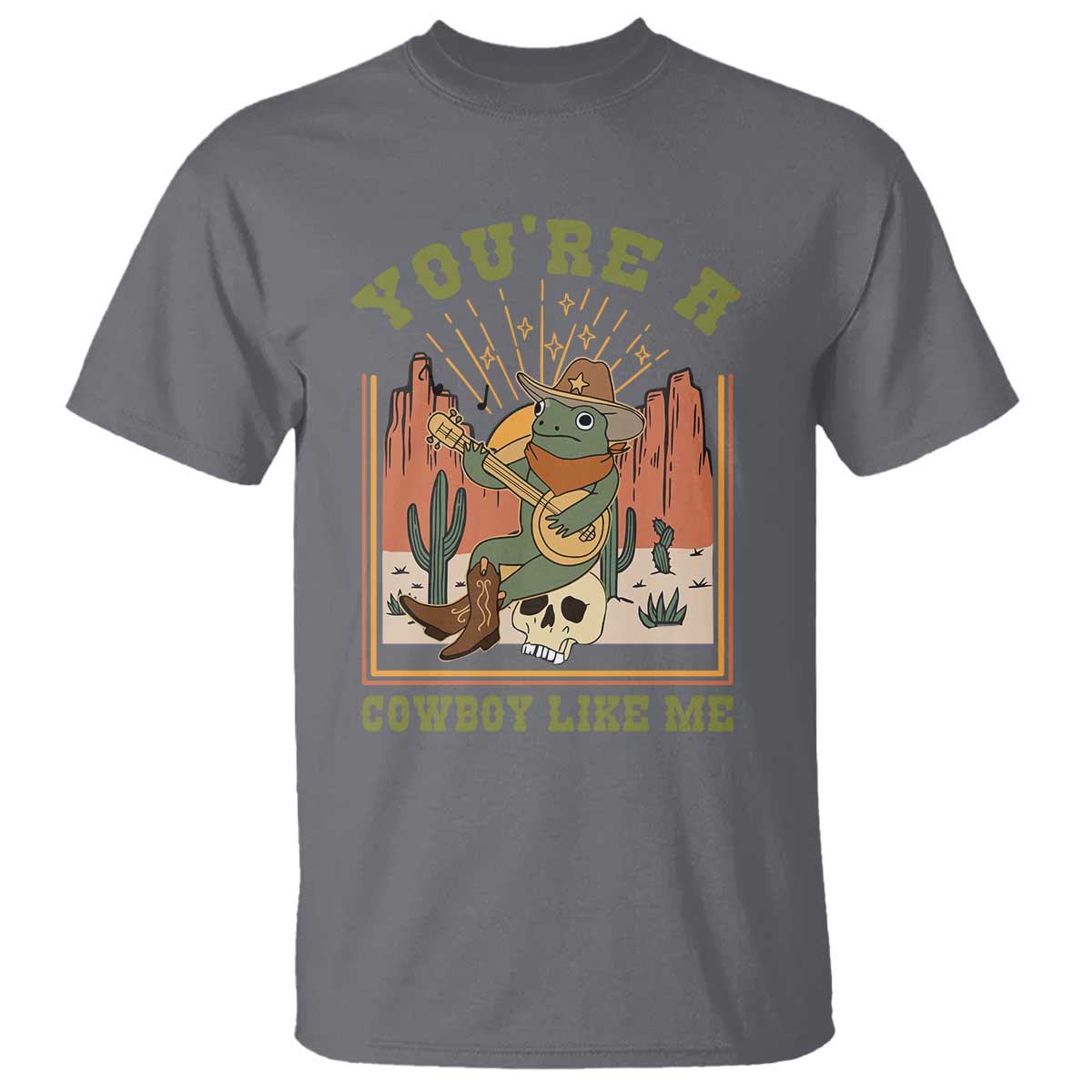 Cottagecore Aesthetic Frog T Shirt You're A Cowboy Like Me Playing Banjo Western Style TS02 Charcoal Print Your Wear