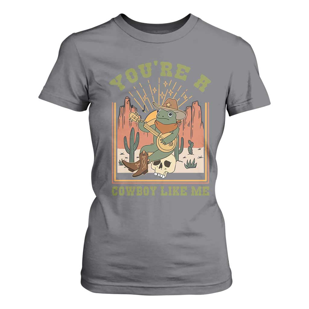Cottagecore Aesthetic Frog T Shirt For Women You're A Cowboy Like Me Playing Banjo Western Style TS02 Charcoal Print Your Wear