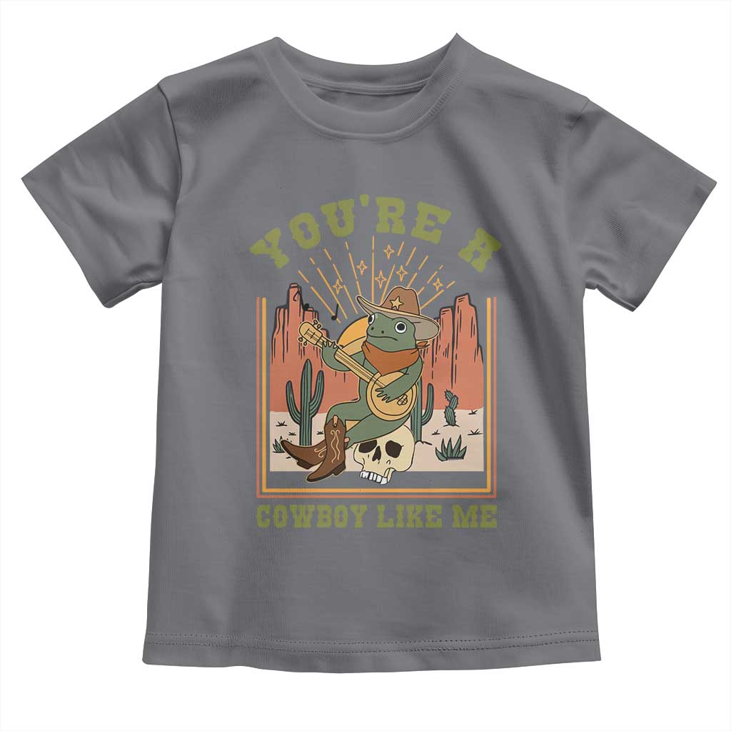 Cottagecore Aesthetic Frog Toddler T Shirt You're A Cowboy Like Me Playing Banjo Western Style TS02 Charcoal Print Your Wear