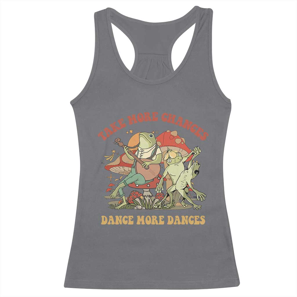 Cottagecore Aesthetic Frog Racerback Tank Top Take More Chances Dance More Dances TS02 Charcoal Print Your Wear