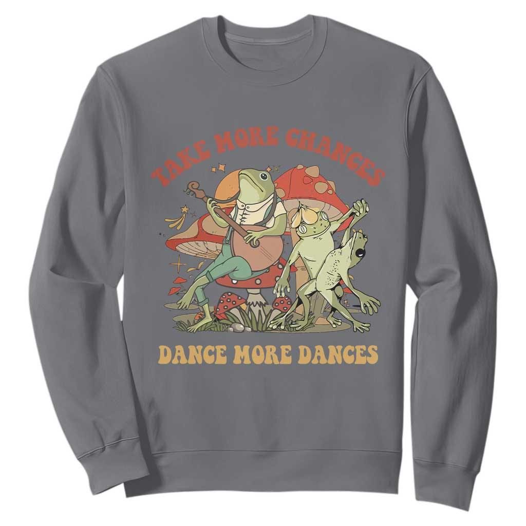 Cottagecore Aesthetic Frog Sweatshirt Take More Chances Dance More Dances TS02 Charcoal Print Your Wear