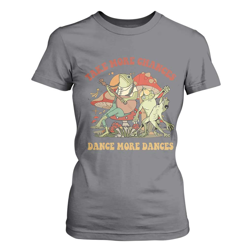 Cottagecore Aesthetic Frog T Shirt For Women Take More Chances Dance More Dances TS02 Charcoal Print Your Wear