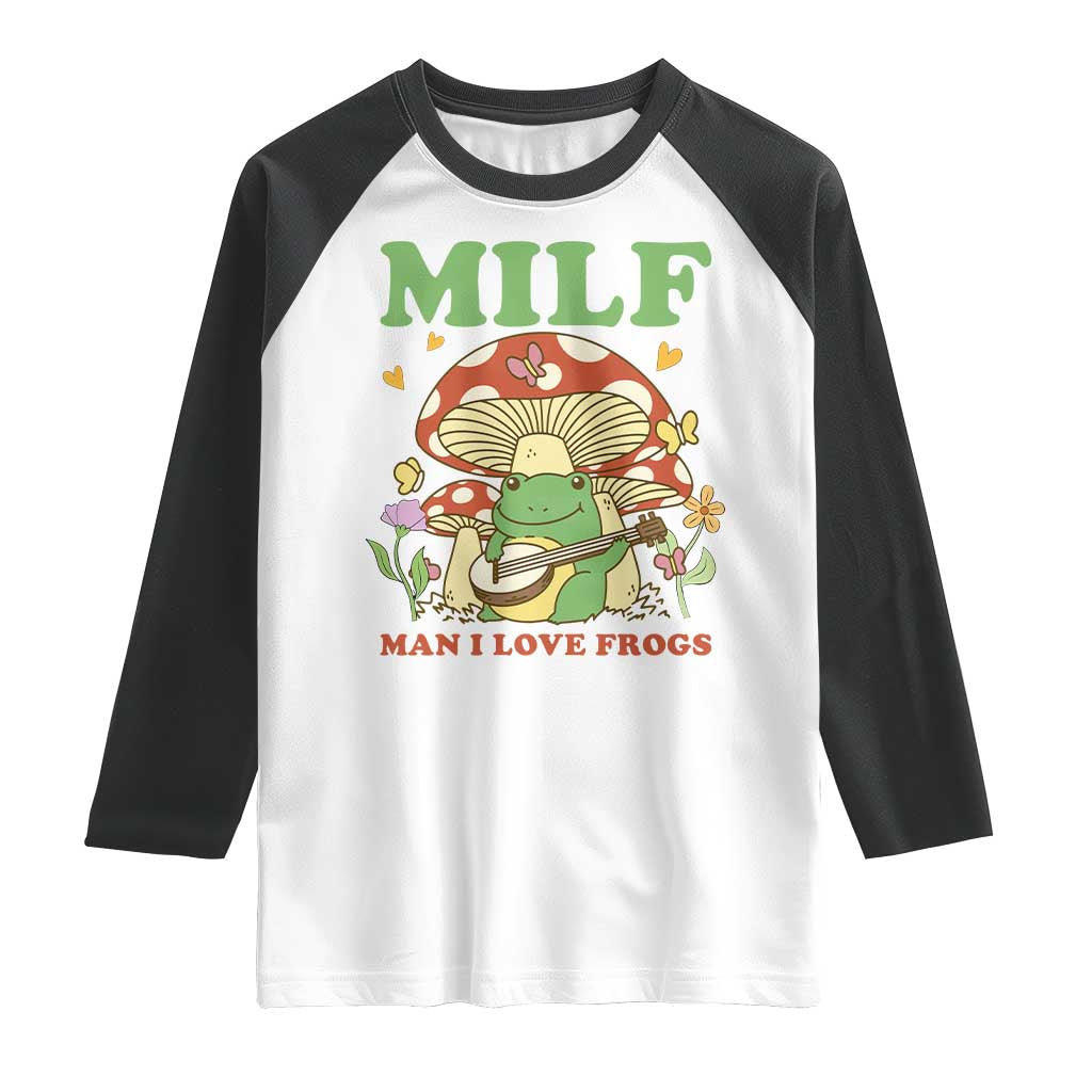 Cottagecore Aesthetic Frog Raglan Shirt Funny MILF Man I Love Frogs Playing Banjo TS02 White Black Print Your Wear