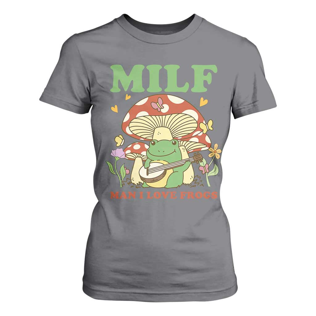 Cottagecore Aesthetic Frog T Shirt For Women Funny MILF Man I Love Frogs Playing Banjo TS02 Charcoal Print Your Wear