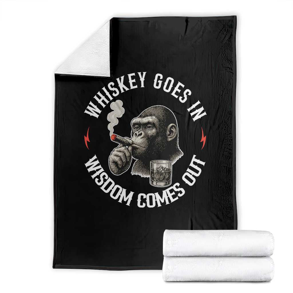 Funny Gorilla Whiskey Goes In Wisdom Comes Out Throw Blanket Cigarette and Drinking Addict Humor TS02 Black Print Your Wear