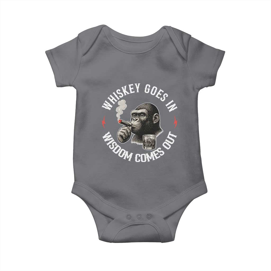 Funny Gorilla Whiskey Goes In Wisdom Comes Out Baby Onesie Cigarette and Drinking Addict Humor TS02 Charcoal Print Your Wear