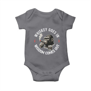 Funny Gorilla Whiskey Goes In Wisdom Comes Out Baby Onesie Cigarette and Drinking Addict Humor TS02 Charcoal Print Your Wear