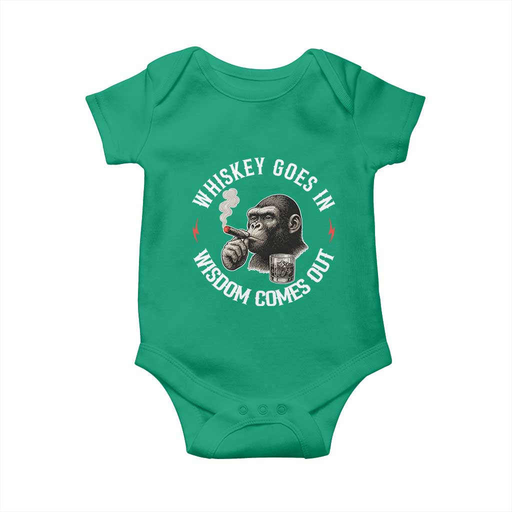 Funny Gorilla Whiskey Goes In Wisdom Comes Out Baby Onesie Cigarette and Drinking Addict Humor TS02 Irish Green Print Your Wear