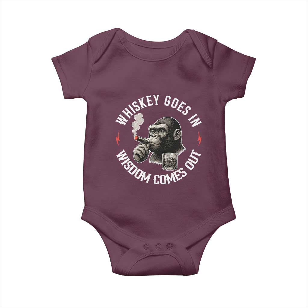 Funny Gorilla Whiskey Goes In Wisdom Comes Out Baby Onesie Cigarette and Drinking Addict Humor TS02 Maroon Print Your Wear