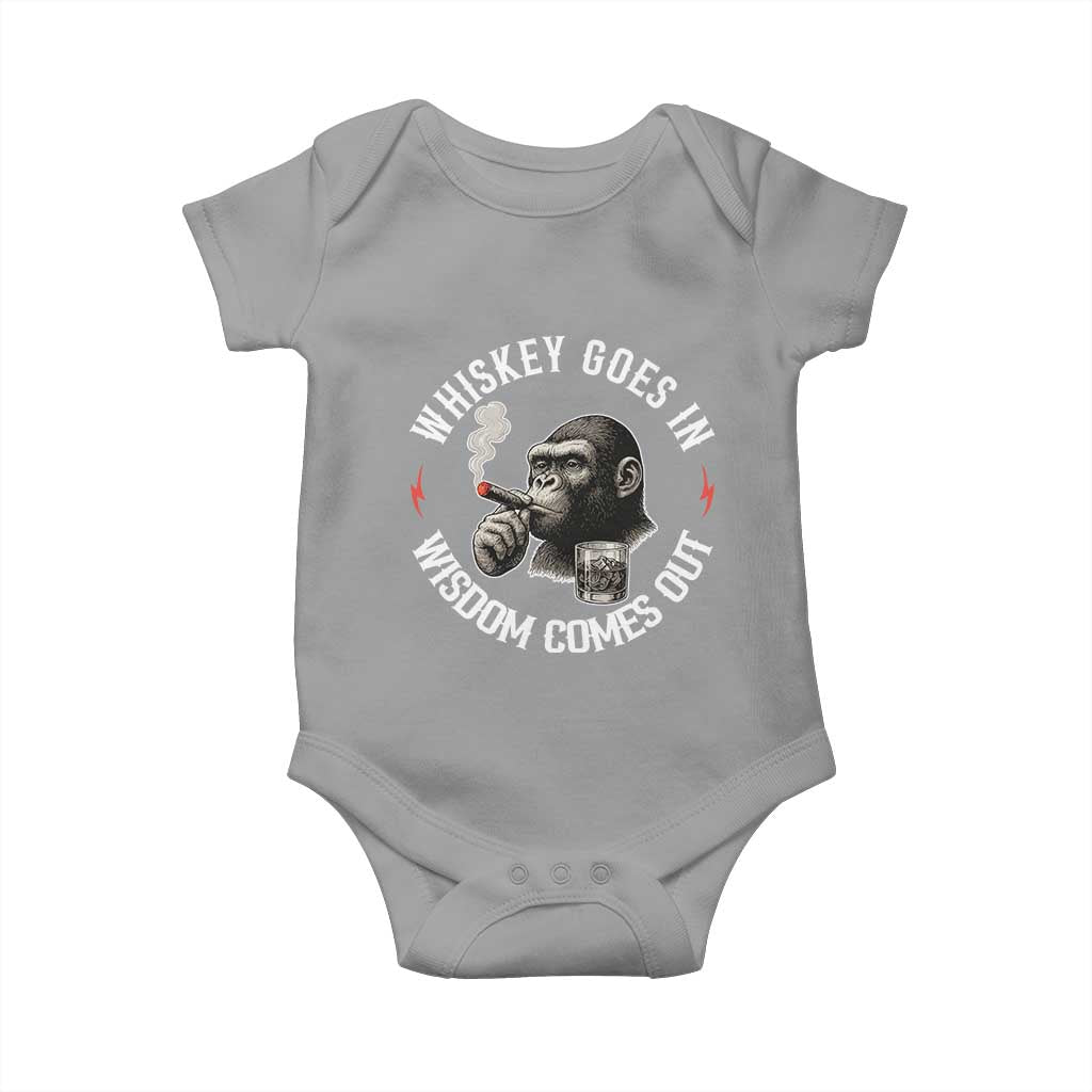 Funny Gorilla Whiskey Goes In Wisdom Comes Out Baby Onesie Cigarette and Drinking Addict Humor TS02 Sport Gray Print Your Wear