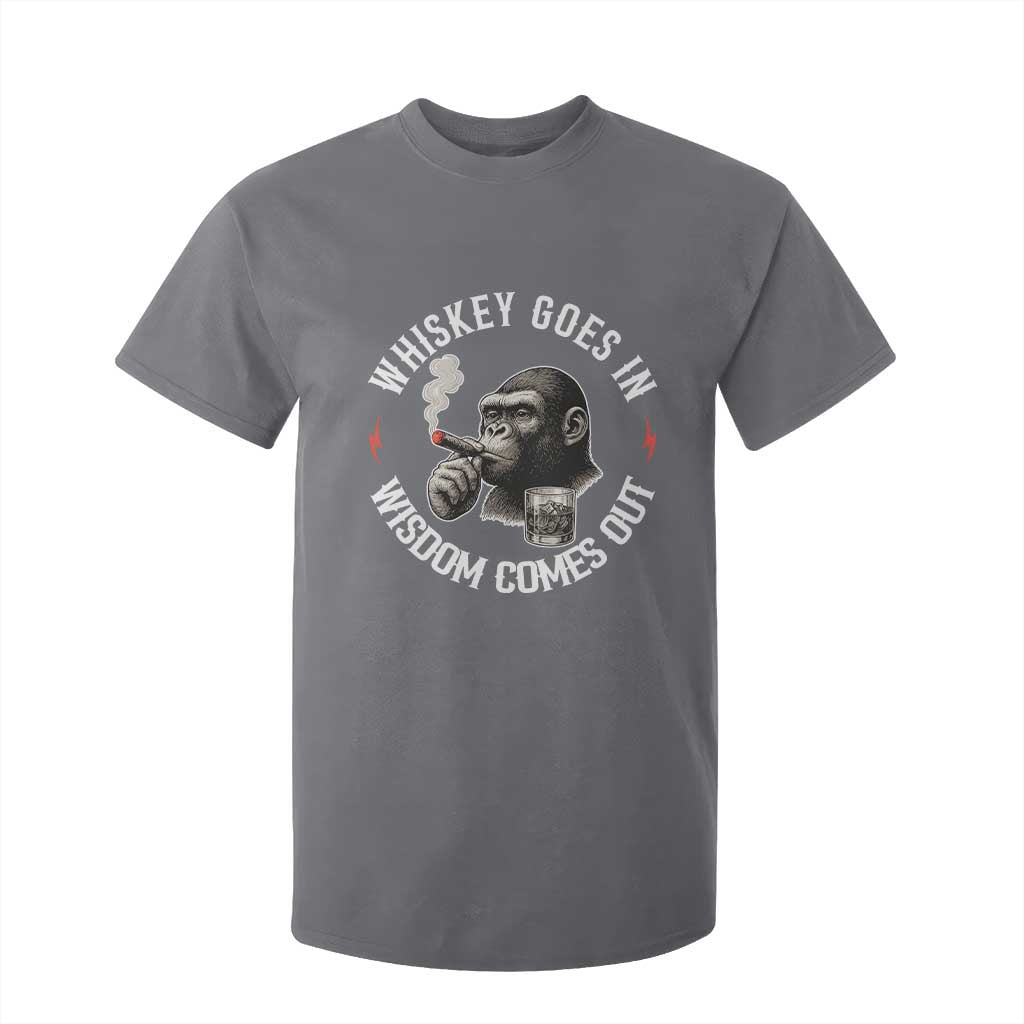 Funny Gorilla Whiskey Goes In Wisdom Comes Out T Shirt For Kid Cigarette and Drinking Addict Humor TS02 Charcoal Print Your Wear