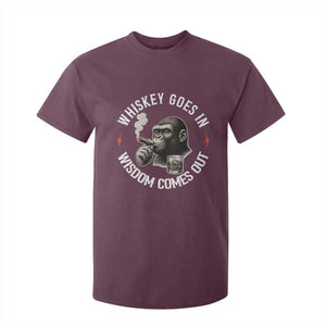 Funny Gorilla Whiskey Goes In Wisdom Comes Out T Shirt For Kid Cigarette and Drinking Addict Humor TS02 Maroon Print Your Wear