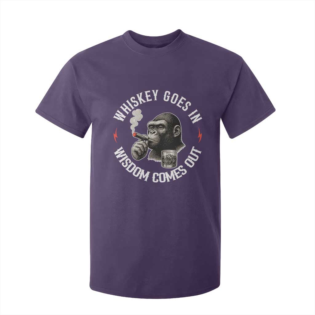 Funny Gorilla Whiskey Goes In Wisdom Comes Out T Shirt For Kid Cigarette and Drinking Addict Humor TS02 Purple Print Your Wear
