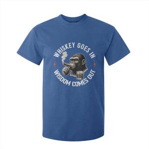 Funny Gorilla Whiskey Goes In Wisdom Comes Out T Shirt For Kid Cigarette and Drinking Addict Humor TS02 Royal Blue Print Your Wear