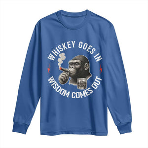 Funny Gorilla Whiskey Goes In Wisdom Comes Out Long Sleeve Shirt Cigarette and Drinking Addict Humor TS02 Royal Blue Print Your Wear