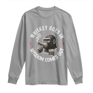 Funny Gorilla Whiskey Goes In Wisdom Comes Out Long Sleeve Shirt Cigarette and Drinking Addict Humor TS02 Sport Gray Print Your Wear