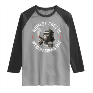 Funny Gorilla Whiskey Goes In Wisdom Comes Out Raglan Shirt Cigarette and Drinking Addict Humor TS02 Sport Gray Black Print Your Wear