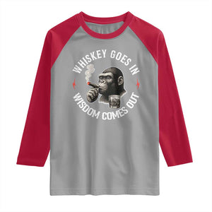 Funny Gorilla Whiskey Goes In Wisdom Comes Out Raglan Shirt Cigarette and Drinking Addict Humor TS02 Sport Gray Red Print Your Wear