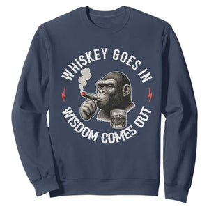 Funny Gorilla Whiskey Goes In Wisdom Comes Out Sweatshirt Cigarette and Drinking Addict Humor TS02 Navy Print Your Wear