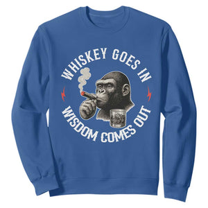 Funny Gorilla Whiskey Goes In Wisdom Comes Out Sweatshirt Cigarette and Drinking Addict Humor TS02 Royal Blue Print Your Wear
