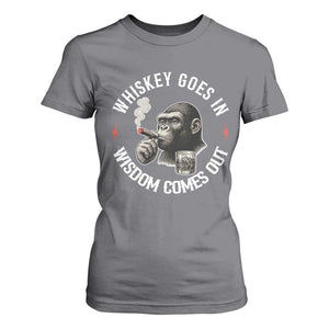 Funny Gorilla Whiskey Goes In Wisdom Comes Out T Shirt For Women Cigarette and Drinking Addict Humor TS02 Charcoal Print Your Wear