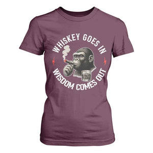 Funny Gorilla Whiskey Goes In Wisdom Comes Out T Shirt For Women Cigarette and Drinking Addict Humor TS02 Maroon Print Your Wear