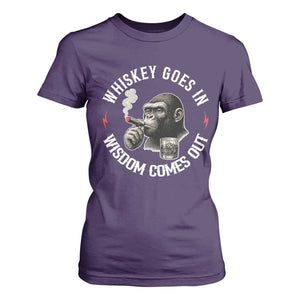 Funny Gorilla Whiskey Goes In Wisdom Comes Out T Shirt For Women Cigarette and Drinking Addict Humor TS02 Purple Print Your Wear
