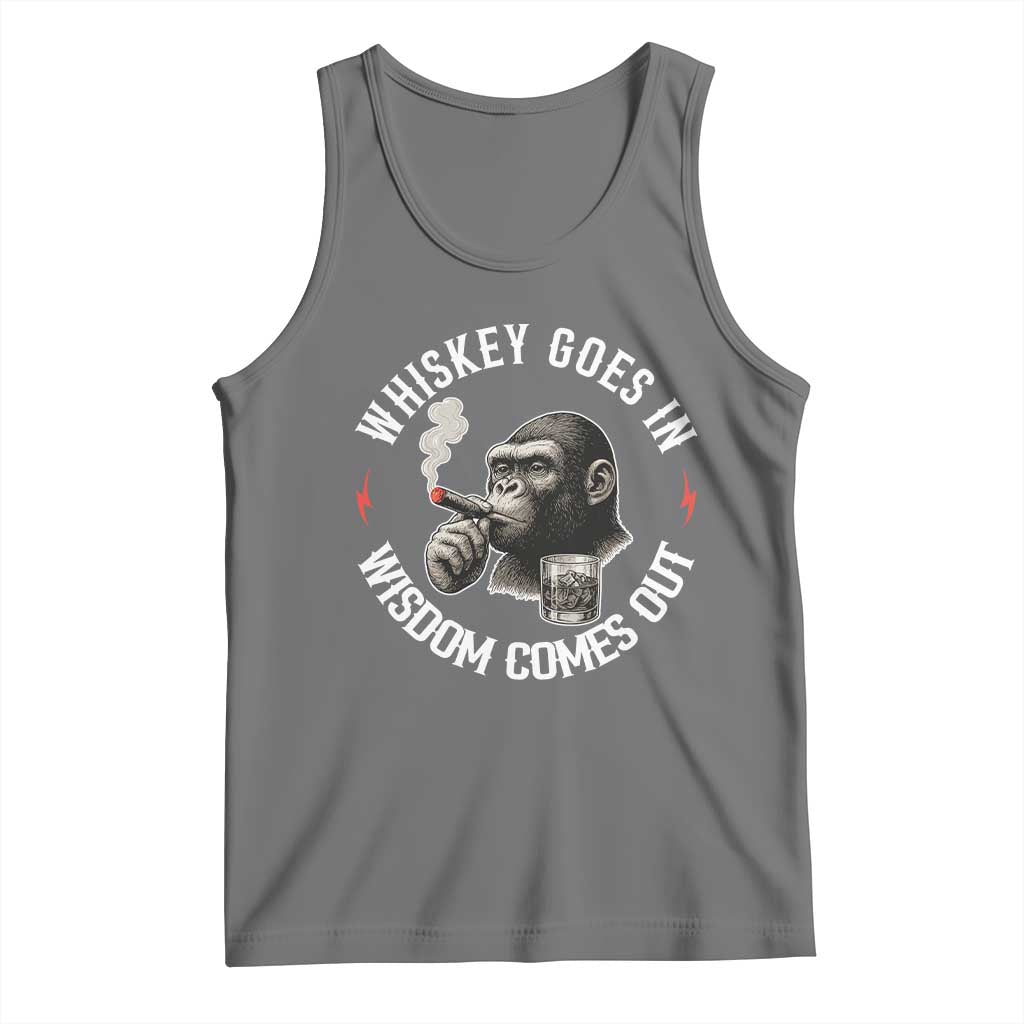 Funny Gorilla Whiskey Goes In Wisdom Comes Out Tank Top Cigarette and Drinking Addict Humor TS02 Black Heather Print Your Wear