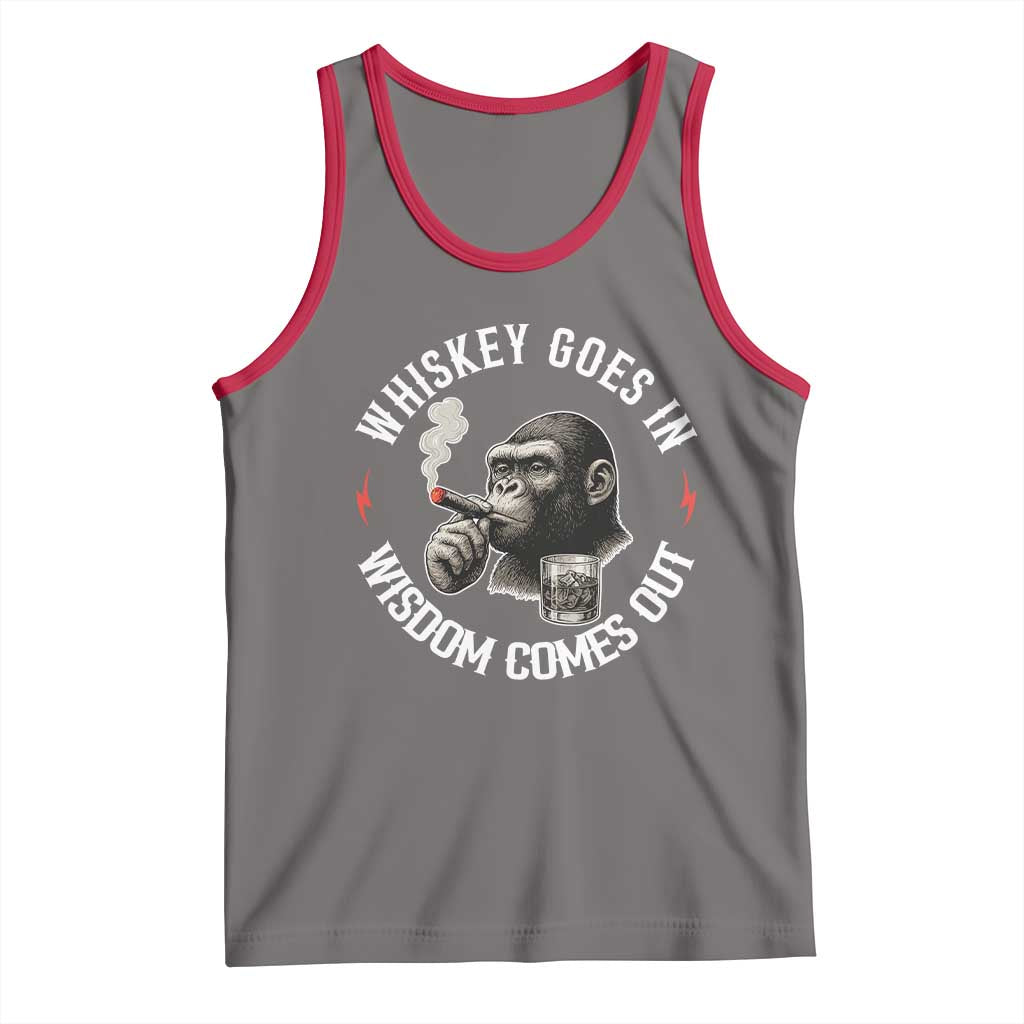 Funny Gorilla Whiskey Goes In Wisdom Comes Out Tank Top Cigarette and Drinking Addict Humor TS02 Deep Heather Red Print Your Wear