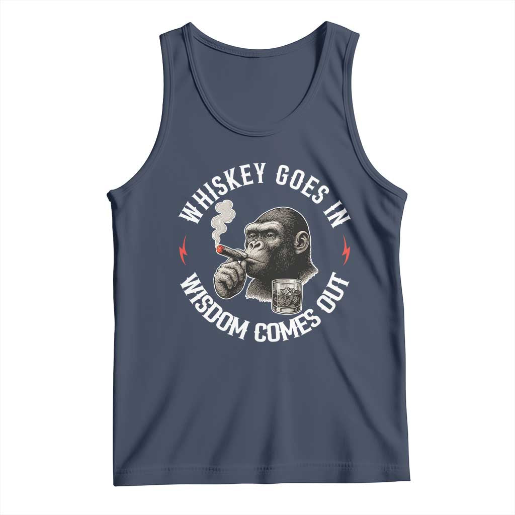 Funny Gorilla Whiskey Goes In Wisdom Comes Out Tank Top Cigarette and Drinking Addict Humor TS02 Navy Print Your Wear