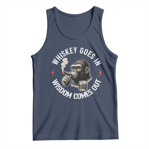 Funny Gorilla Whiskey Goes In Wisdom Comes Out Tank Top Cigarette and Drinking Addict Humor TS02 Navy Print Your Wear