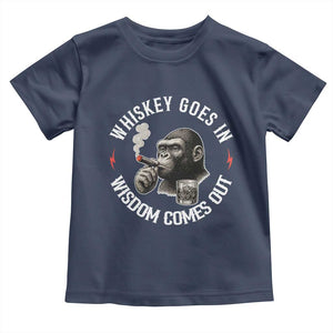 Funny Gorilla Whiskey Goes In Wisdom Comes Out Toddler T Shirt Cigarette and Drinking Addict Humor TS02 Navy Print Your Wear