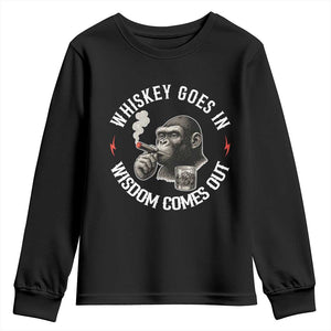 Funny Gorilla Whiskey Goes In Wisdom Comes Out Youth Sweatshirt Cigarette and Drinking Addict Humor TS02 Black Print Your Wear