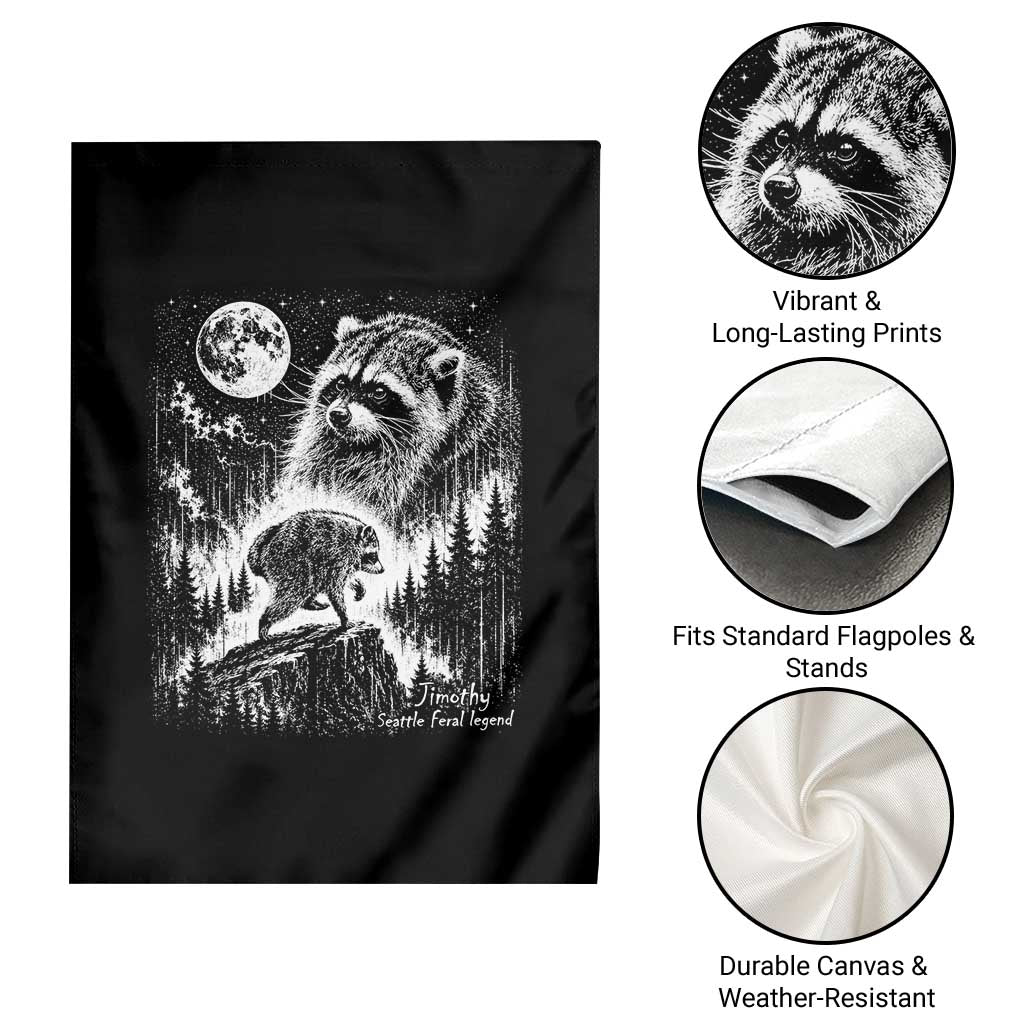 Jimothy Three Raccoon Moon Parody Wildlife Graphic Garden Flag Vintage Seattle Feral Legend Trash Panda Meme