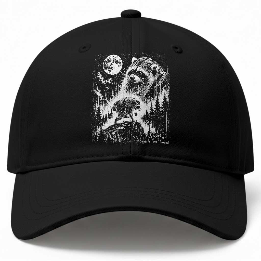 Jimothy Three Raccoon Moon Parody Wildlife Graphic Baseball Cap Vintage Seattle Feral Legend Trash Panda Meme TS02 Print Your Wear