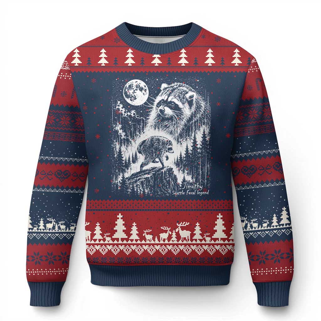 Jimothy Three Raccoon Moon Parody Wildlife Graphic Ugly Christmas Sweater Vintage Seattle Feral Legend Trash Panda Meme
