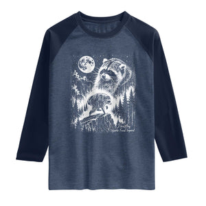 Jimothy Three Raccoon Moon Parody Wildlife Graphic Raglan Shirt Vintage Seattle Feral Legend Trash Panda Meme