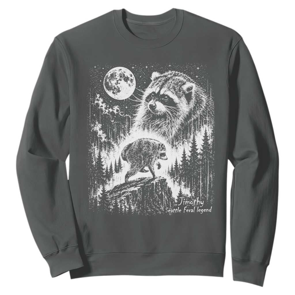 Jimothy Three Raccoon Moon Parody Wildlife Graphic Sweatshirt Vintage Seattle Feral Legend Trash Panda Meme