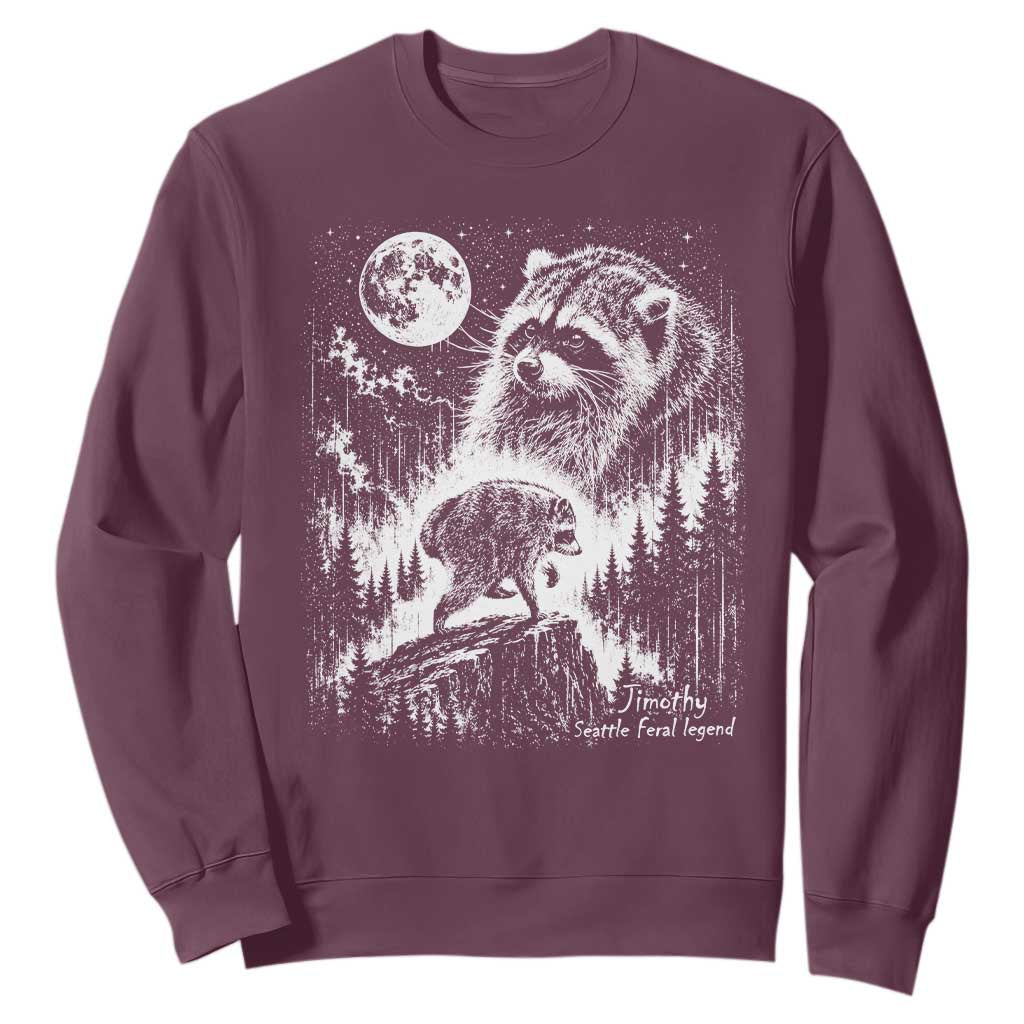 Jimothy Three Raccoon Moon Parody Wildlife Graphic Sweatshirt Vintage Seattle Feral Legend Trash Panda Meme