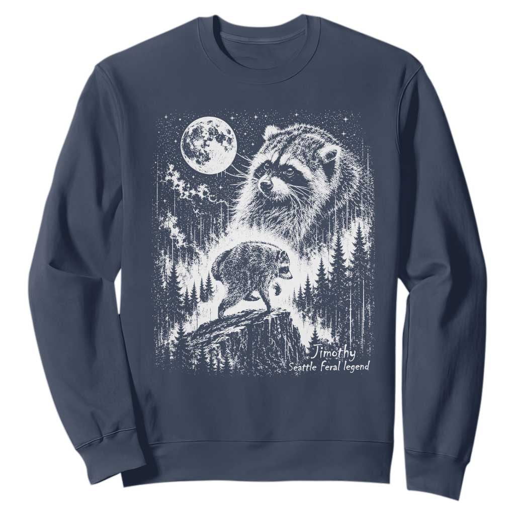 Jimothy Three Raccoon Moon Parody Wildlife Graphic Sweatshirt Vintage Seattle Feral Legend Trash Panda Meme