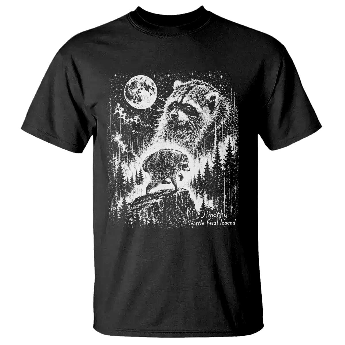 Jimothy Three Raccoon Moon Parody Wildlife Graphic T Shirt Vintage Seattle Feral Legend Trash Panda Meme