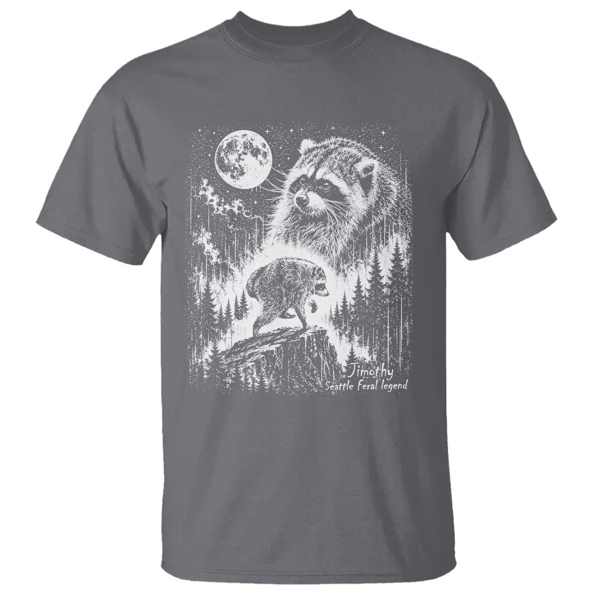 Jimothy Three Raccoon Moon Parody Wildlife Graphic T Shirt Vintage Seattle Feral Legend Trash Panda Meme