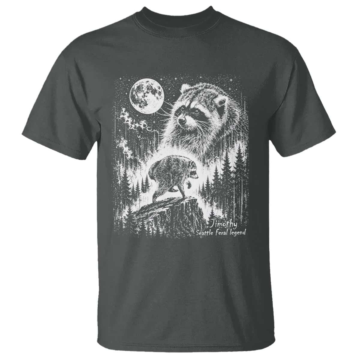 Jimothy Three Raccoon Moon Parody Wildlife Graphic T Shirt Vintage Seattle Feral Legend Trash Panda Meme