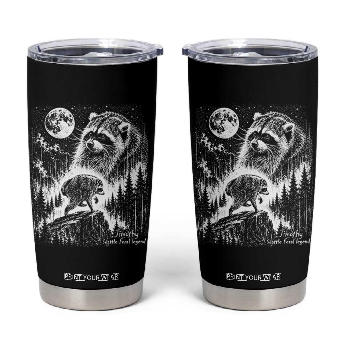Jimothy Three Raccoon Moon Parody Wildlife Graphic Tumbler Cup Vintage Seattle Feral Legend Trash Panda Meme