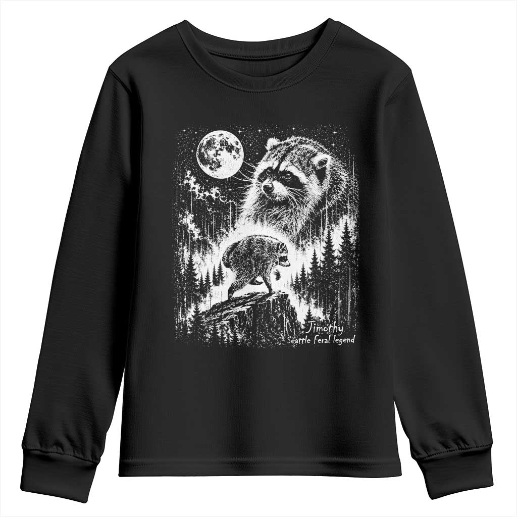 Jimothy Three Raccoon Moon Parody Wildlife Graphic Youth Sweatshirt Vintage Seattle Feral Legend Trash Panda Meme TS02 Black Print Your Wear