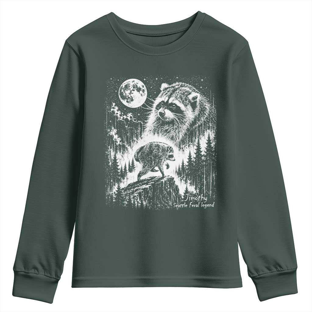 Jimothy Three Raccoon Moon Parody Wildlife Graphic Youth Sweatshirt Vintage Seattle Feral Legend Trash Panda Meme